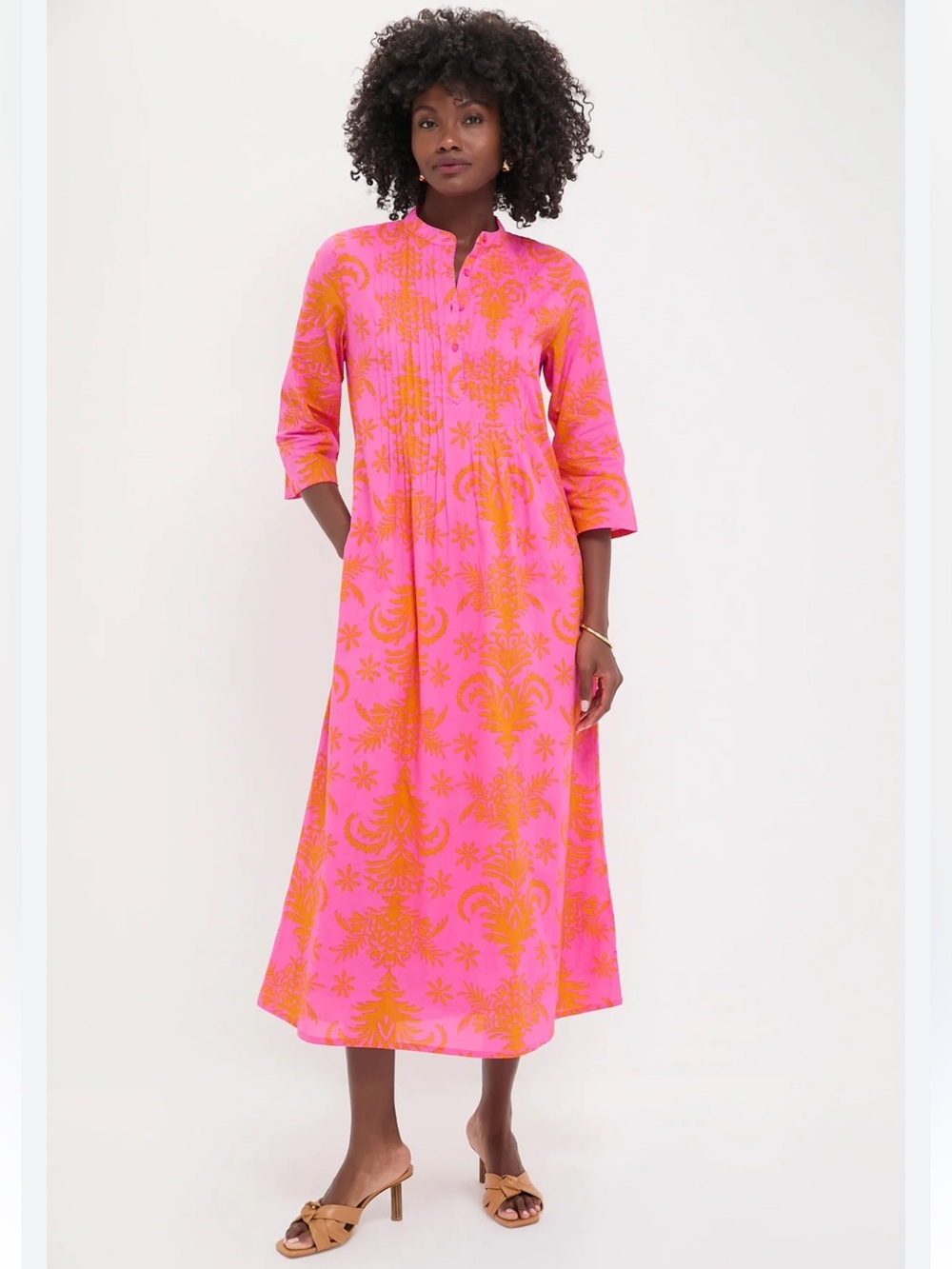 Pink & Orange Printed Midi Dress